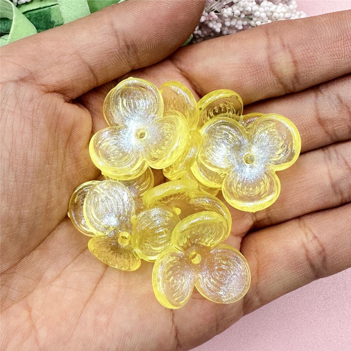 

Акриловые бусины ручной работы 22,6 мм, выдолбленные трехлепестковые цветы, шпильки, аксессуары, прямое отверстие, 10 шт., цепочка для мобильного телефона жёлтый
