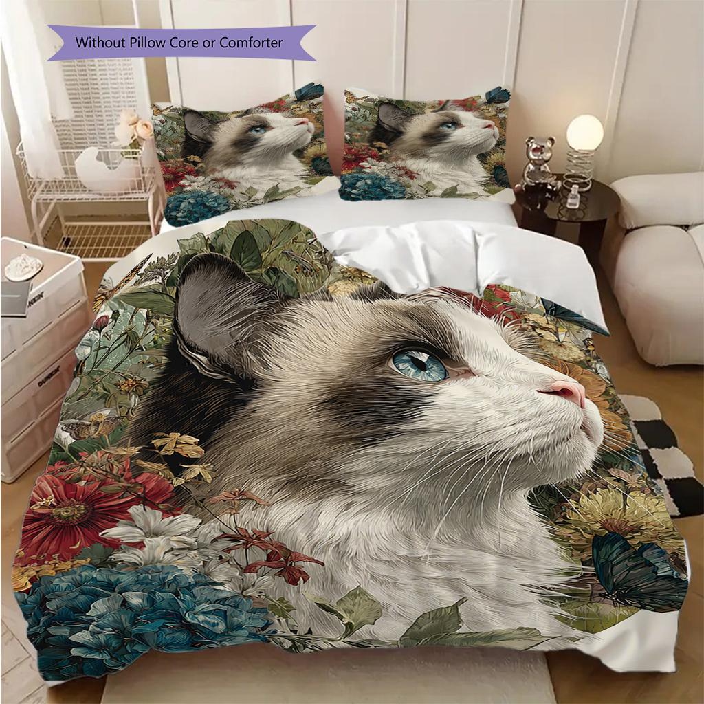 Maine Coon Pattern Bedding Quilt Set Quilt Cover Pillowcase Home Decoration Birthday Gift (1 * Duvet Cover + 2 * Pillowcase, Without Core)