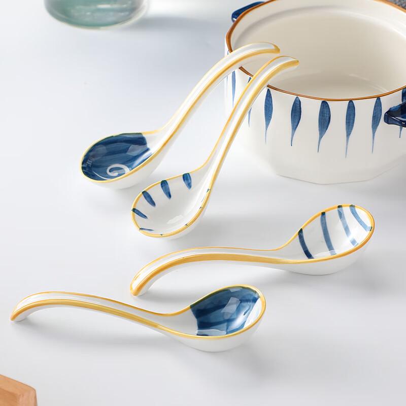 Japanese Ceramic Long Handle Soup Spoon