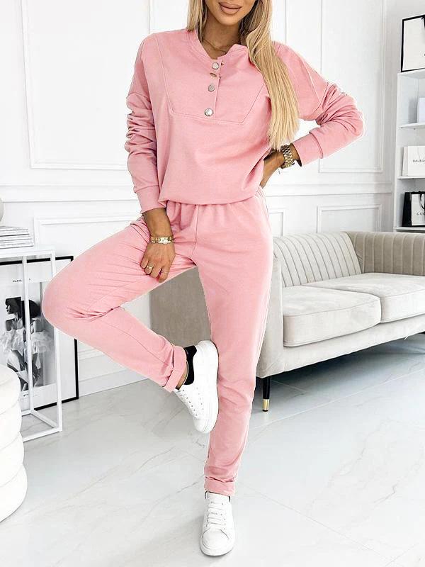 2024 Women's Casual Long Sleeve Half-Button Sportswear Set