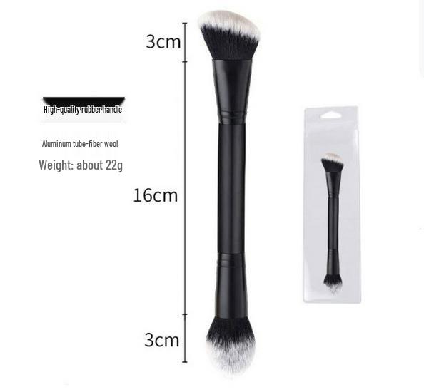 Dual-Ended Foundation & Blush Brush for Contour and Nose Shadow - Soft Hair, Black and White Design