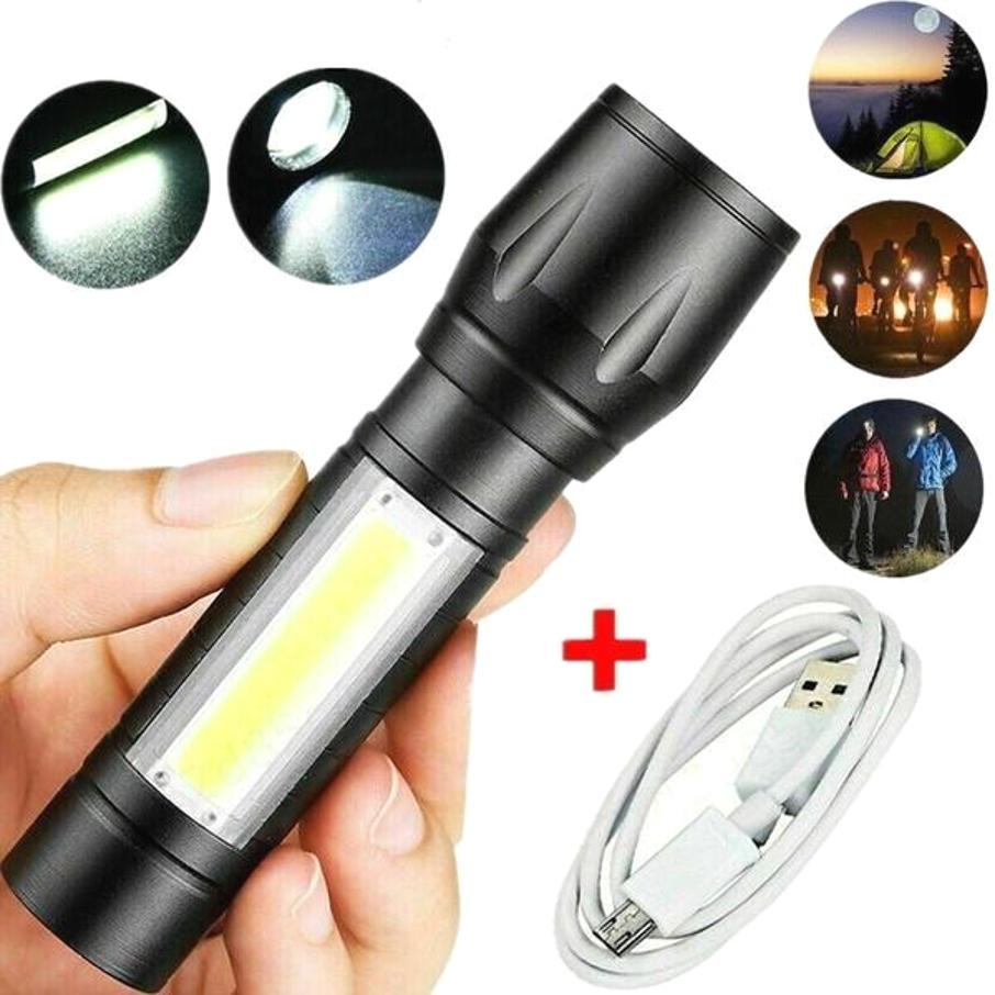 for Camping Hiking Night Fishing Side Light COB Lighting Source LED Torch Tactical Flashlight Portable Pocket Mini Torch USB Rechargeable 8000 Lumens Super Bright 4 Modes Handheld