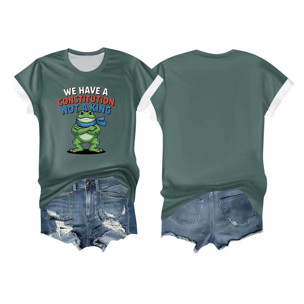 Women's Casual Printed T-shirt Round Neck Pullover Short-sleeved Top