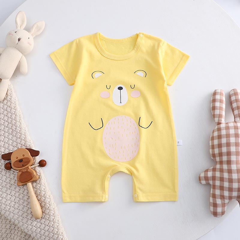 2026 Summer Kids O-Neck Short Sleeve Pajama-Rompers Baby Spring Short Crawling Clothes Cartoon Cotton Jumpsuit for Girl Boy