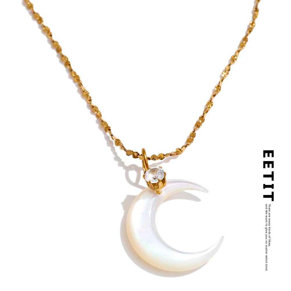 Eetit Waterproof Shell Zircon Moon Chic Necklace Pendant Stylish Unique PVD Plated Charm Delicate Korean Jewelry Wholesale