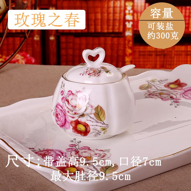 Kitchen Supplies Ceramic Seasoning Jar White Seasoning Tank with Lid with Spoon Pepper Salted Refined Sugar Seasoning Box
