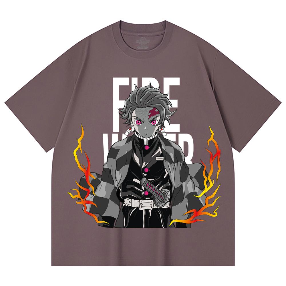 230 Gsm 100% Cotton Demon Slayer V116 Tanjiro Print Unisex Heavy Cotton T Shirt