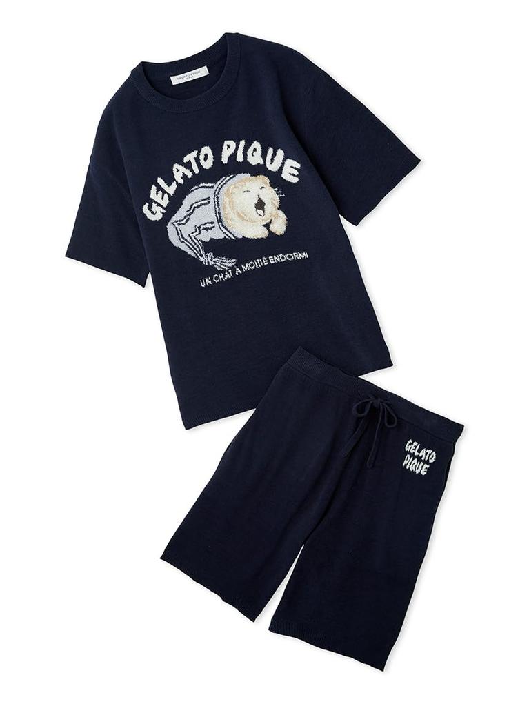 Gelato Pique HOMMEsleeping cat JQD Pullover Shorts Set PMNT254992NVYL &