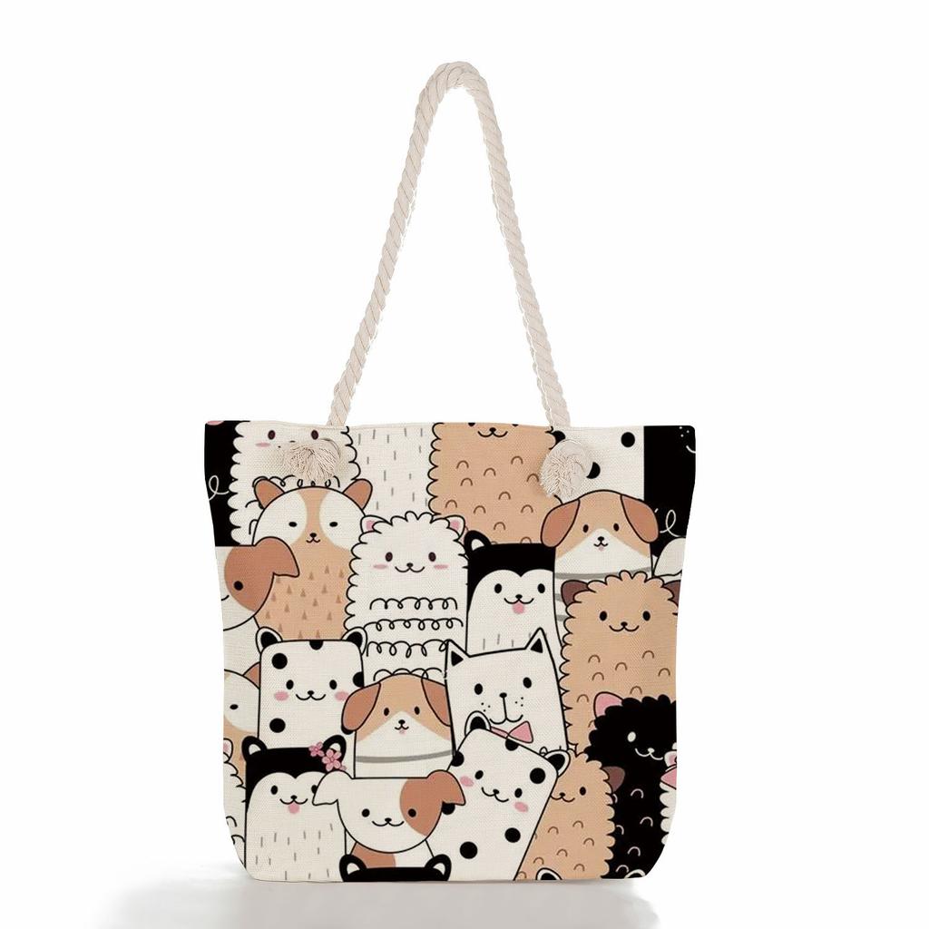 Multifunctional Animal Printed Thick Rope Shoulder Beach Bag Casual Large Capacity Handbag 7599