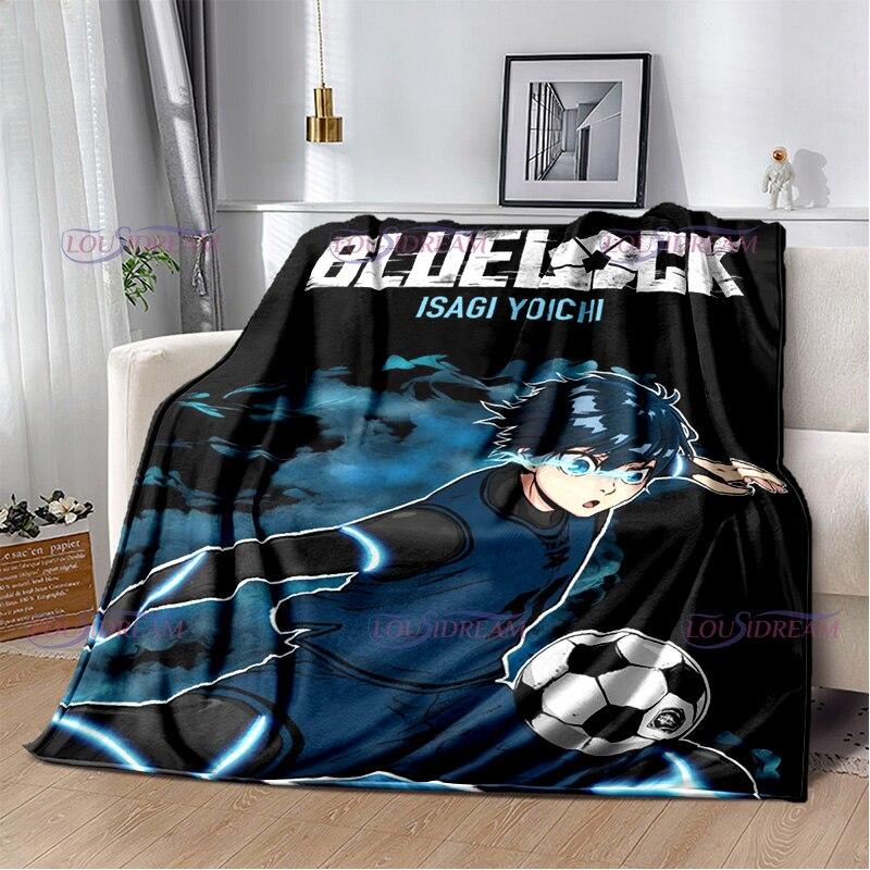 Manta con cierre azul de dibujos animados japoneses, manta cálida de felpa acogedora para el hogar, para cama, sofá, regalos ligeros para niños