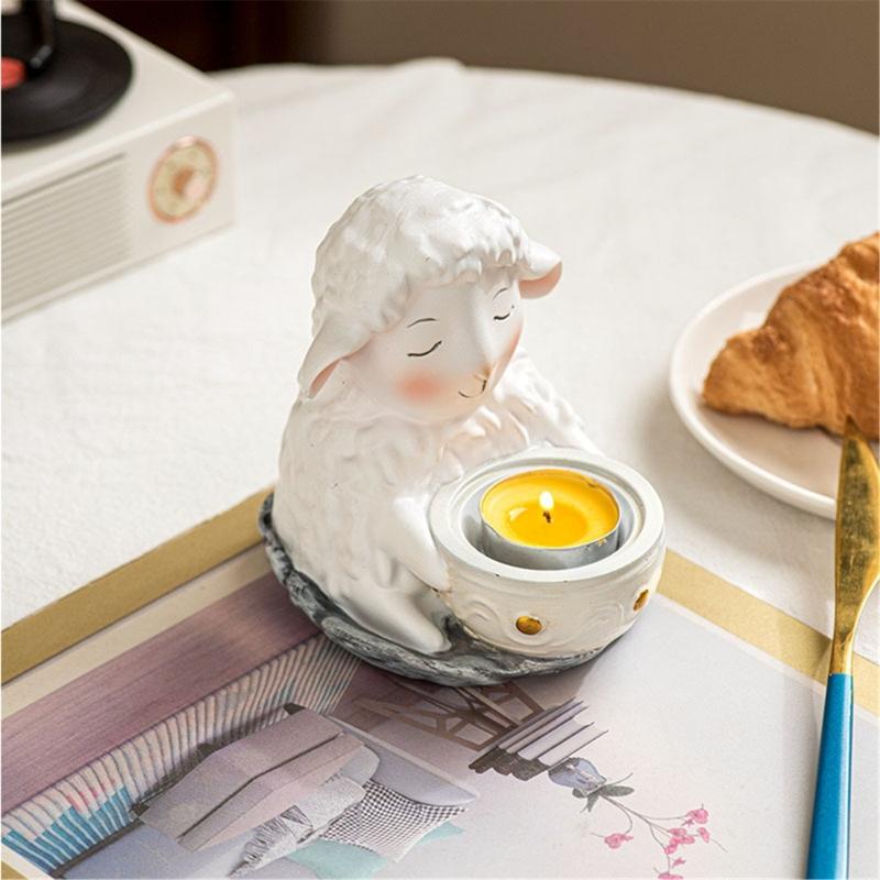 Handcrafted Cartoon Sheep Candle Holder Resins Lamb Tealight Stand Holiday Centerpieces Candlestick For Mantels Decors