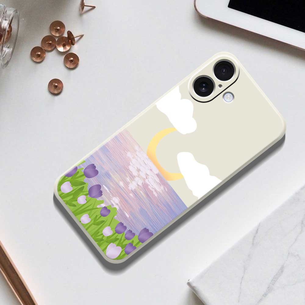 For iPhone 17 Case Flowers and Sea Pattern Printing Straight Edge TPU Phone Back Cover