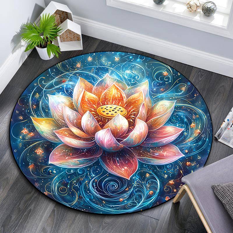 Lotus Round Area Rug,Carpet Rug for Living Room Bedroom Sofa Playroom Decor,Non-slip Floor Mat