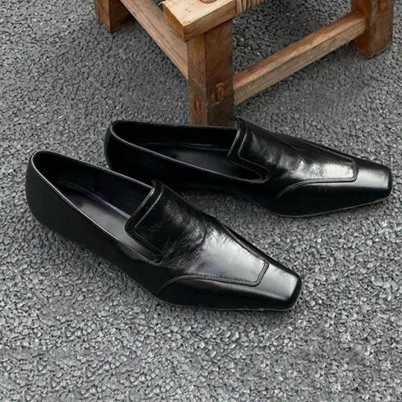Versatile Low Heel Square Toe Slip-On Women's Shoes Fashionable Rubber Upgraded Comfortable Spring Autumn Collection