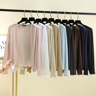 Sommer Damen Kurzer Cardigan Rüschen Cape Langarm Sonnenschutzkleidung Lockere Passform Leichte Überwurfjacke für Klimaanlagen