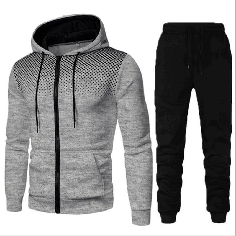 Unisex Fleece-Lined Polka Dot Zipper Hoodie Set for Autumn/Winter