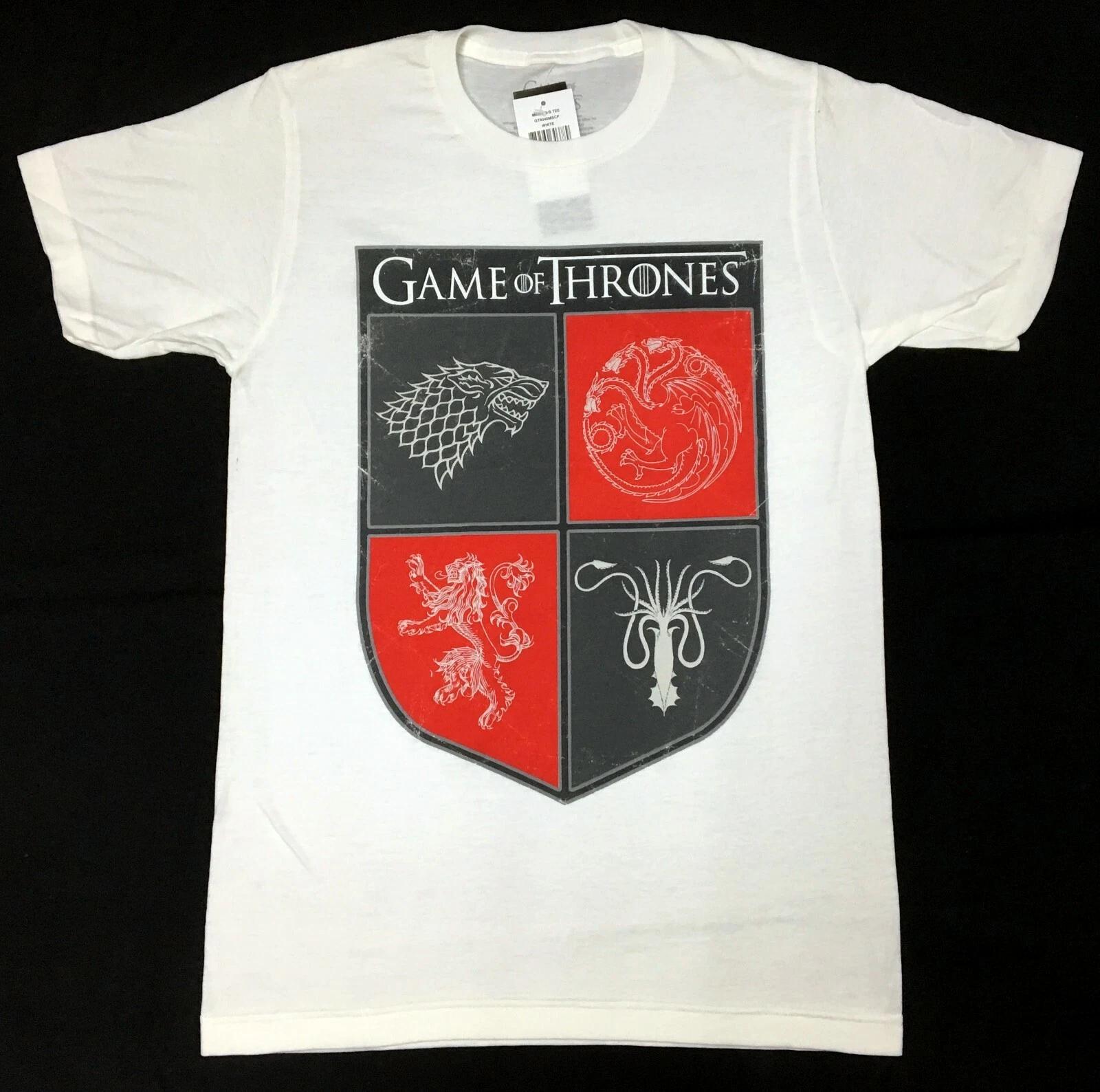 

HBO Game Of Thrones HOUSE CRESTS SYMBOLS SHIELD 100% Cotton T-shirt Mens Tees Top White NWT Licensed XL