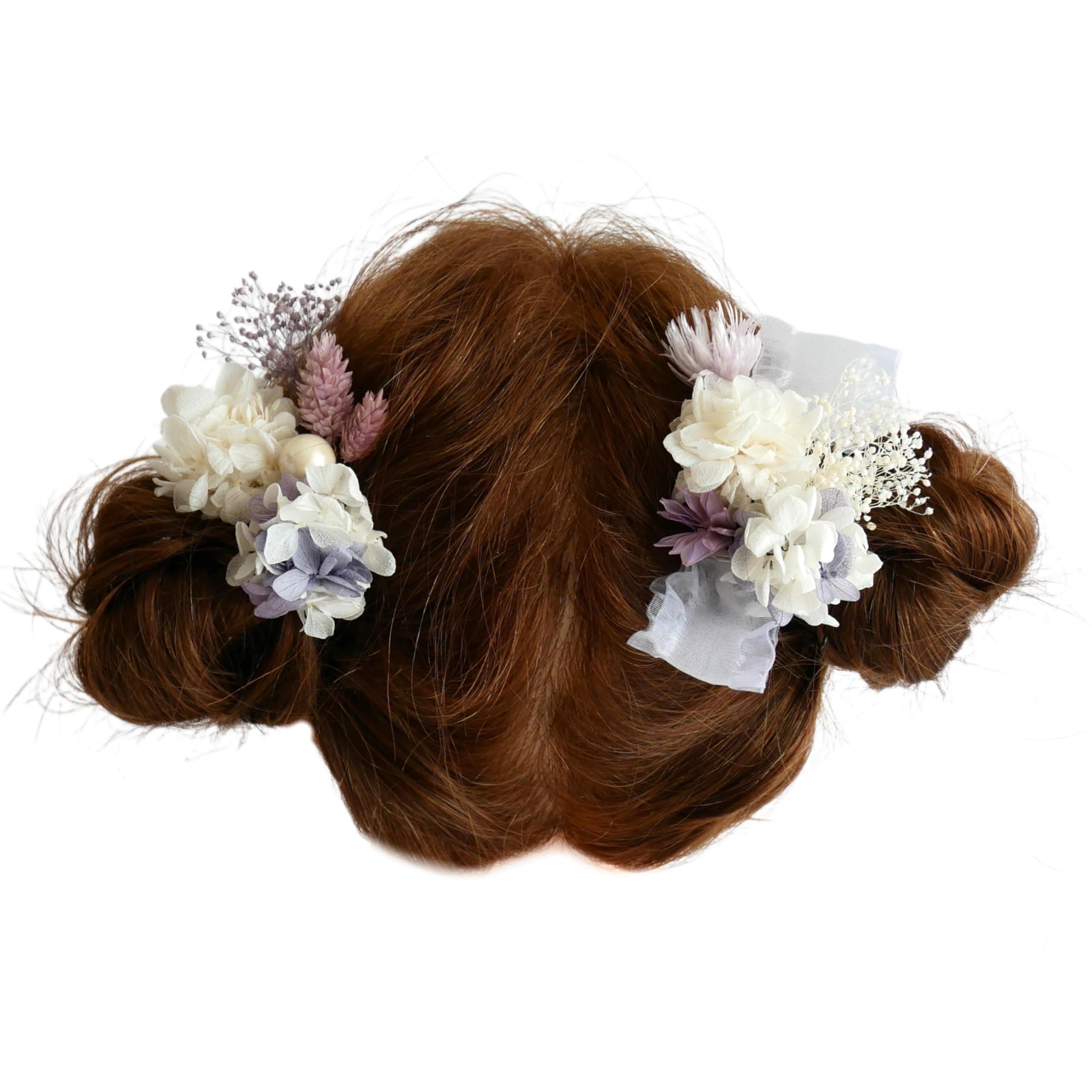 

753 Kimono Preserved Flower Hair Accessory with Twin Ribbons [Bria] Shichi-Go-San (Purple)