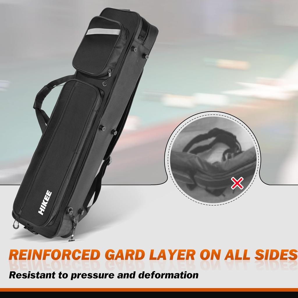 Hikeen Hard Pool Cue Case, 4x4 Capacity, Soft Velvet Lining, Adjustable Shoulder Strap, Compatible with Billiard Accessories