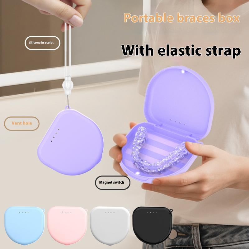 Portable Denture Tray Box Dental Retainer Box Case Plastic Teeth Container Denture Box False Teeth Protective Case With Lanyard