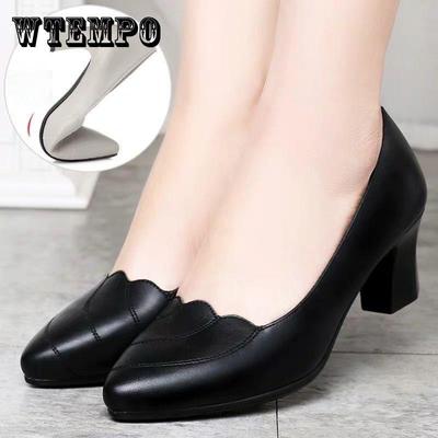 Comfortable Soft Leather Work Shoes, Soft Sole, Comfortable Mid-heel Four Seasons Single Shoes, Women's Thick-heeled Non-slip Leather Shoes