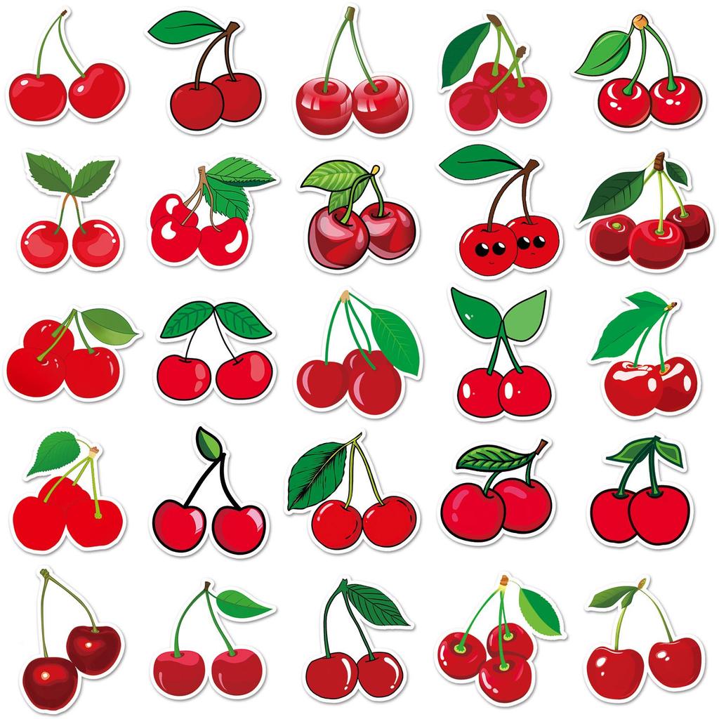 50pcs Cute Cherry Stickers: Waterproof Decorative Fruit Stickers for Phone Cases, Milk Tea Cups, and Stationery
