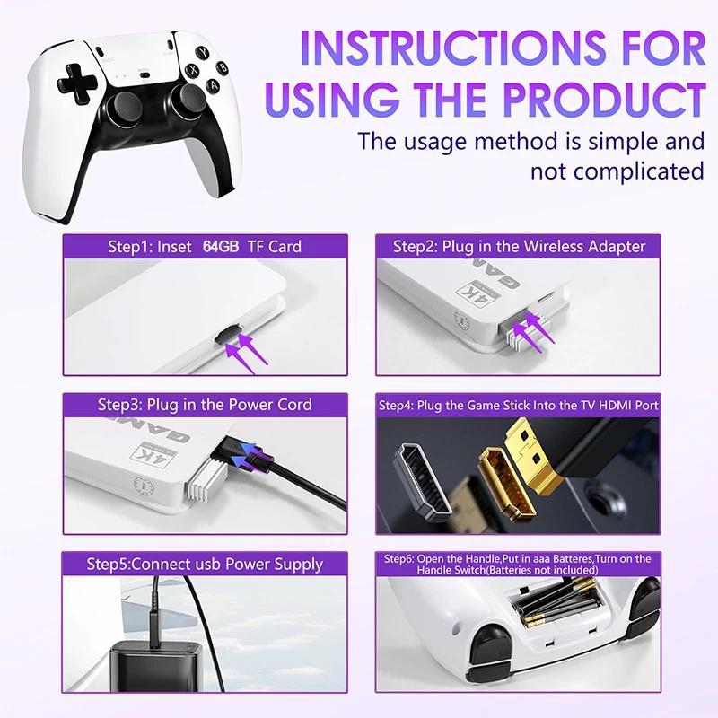 New 4K TV Game 3/40000 Games Stick Video Game Console 64G Built in Wireless Controller Gamepad Retro Handheld Game Console
