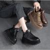 Lofers for Women 7cm Retro Genuine Leather Ankle Boots British Autumn Winter Plush Moccasins Rubber Soled Flats Shoes