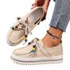 Women's Platform Flats, Front Lace-Up Bohemian Roman Shoes, Vintage Beaded Autumn Booties for Women