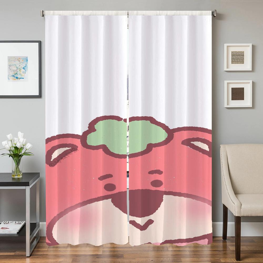 Window Kitchen Curtains for Living Room 2 Pieces Blackout Curtains Door Curtain S-strawberry B-bear Bedroom Decoration Partition