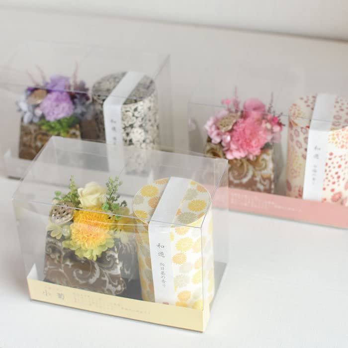 Kotohana Buddhist Offering Arrangement with Preserved Flowers, Incense, and Small Chrysanthemums (Yellow)