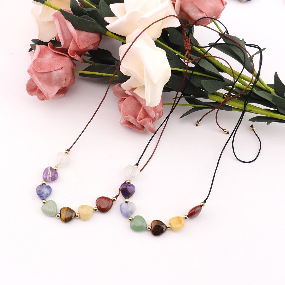 Natural Crystal Necklace Colorful Love Crystal Hand-Woven Necklace Bracelet Peach Heart Pendant N739
