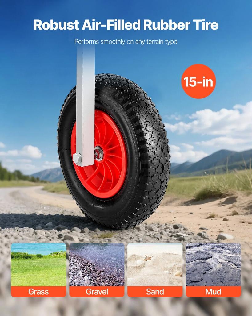 Boat Launching Wheels, 136.1 Kg Load Capacity, 381 Mm Aluminium Alloy Transom Wheel with Inflatable Rubber Tires, Folding Launch Wheels with 4 Quick
