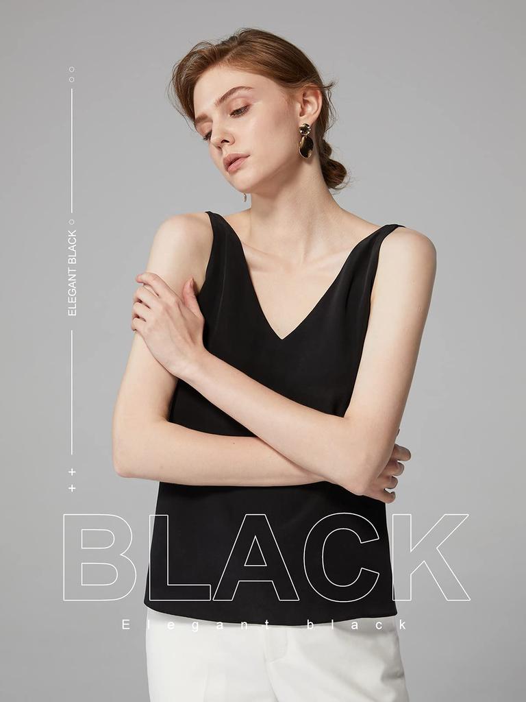 Janeouli Tank Black Women's Top, Camisole, Underwear, V-Neck, Comfortable, Breathable, Stretchy, Basic, Polyester,