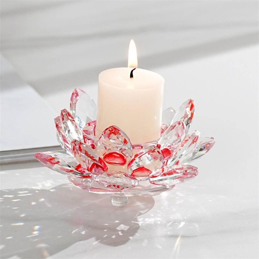 Glass Crystal Lotus Candle Holders Clear Figurines Flower Tea Light Holder  Table Centerpieces