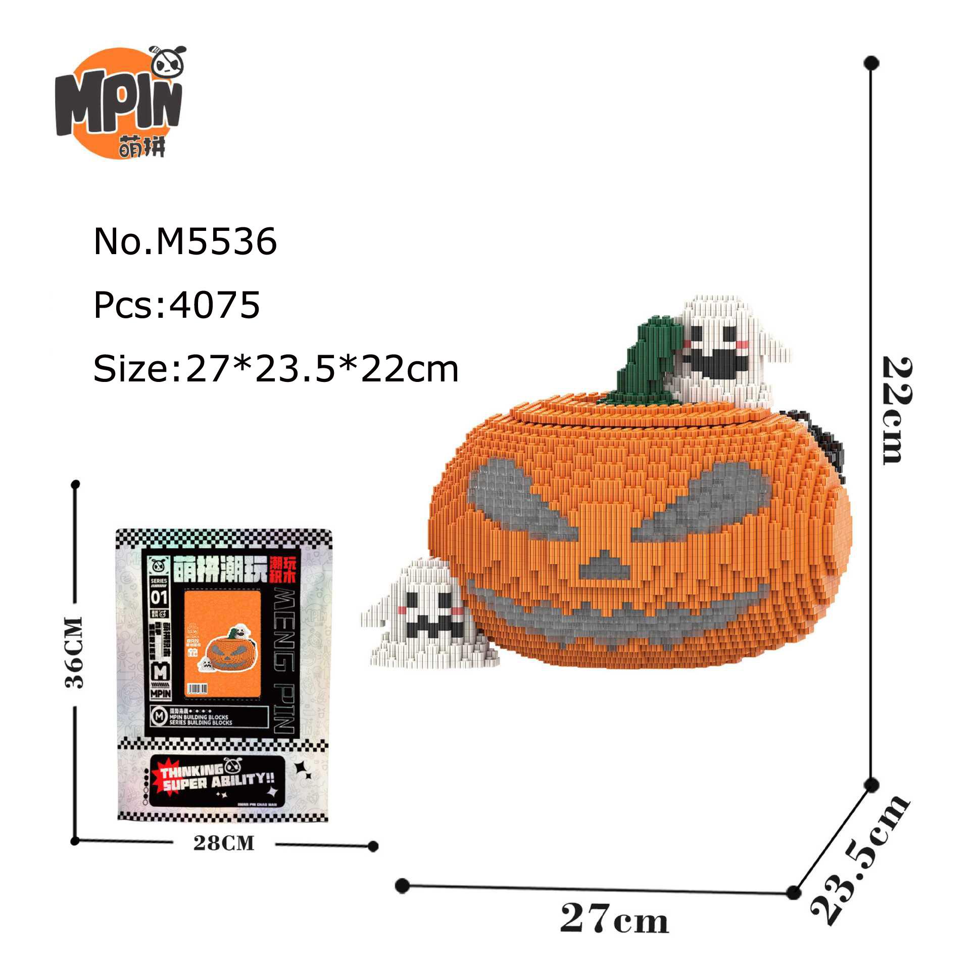

Creative Ghost Halloween Pumpkin 3D Assembly Building Block Funny Festive Ornament for Home Decoration No Box