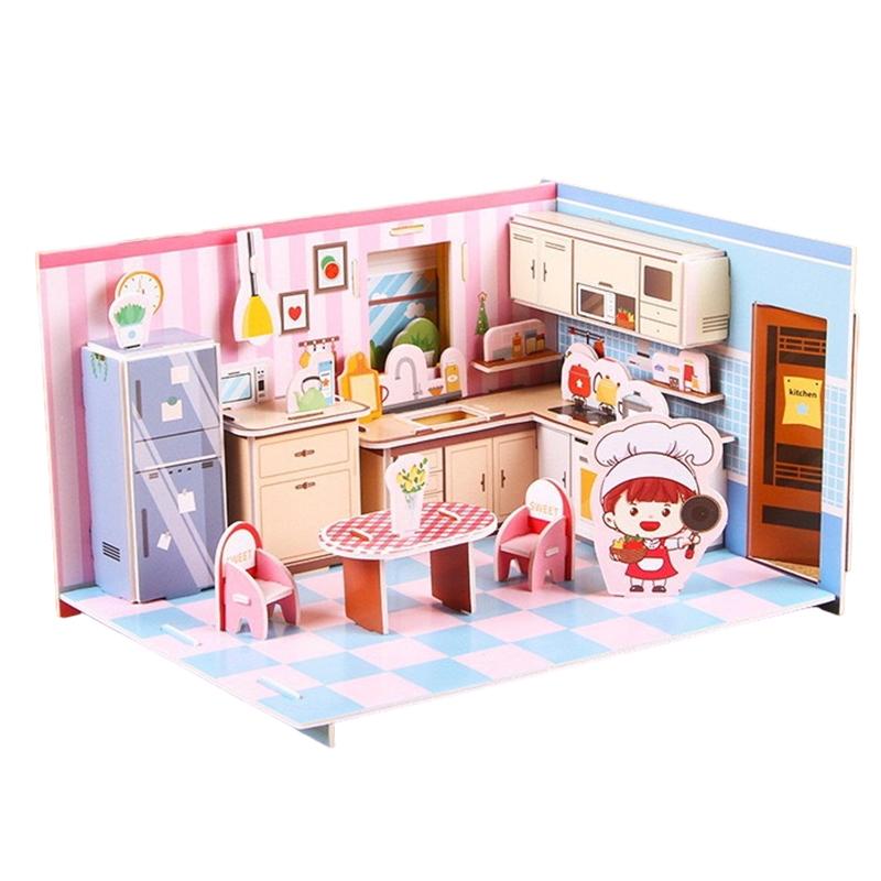 3D Stereo Puzzle Kitchen Bedroom Living Room Bathroom Model Handmade Craft Diy Educational Toys Gift For Children Christmas Gift