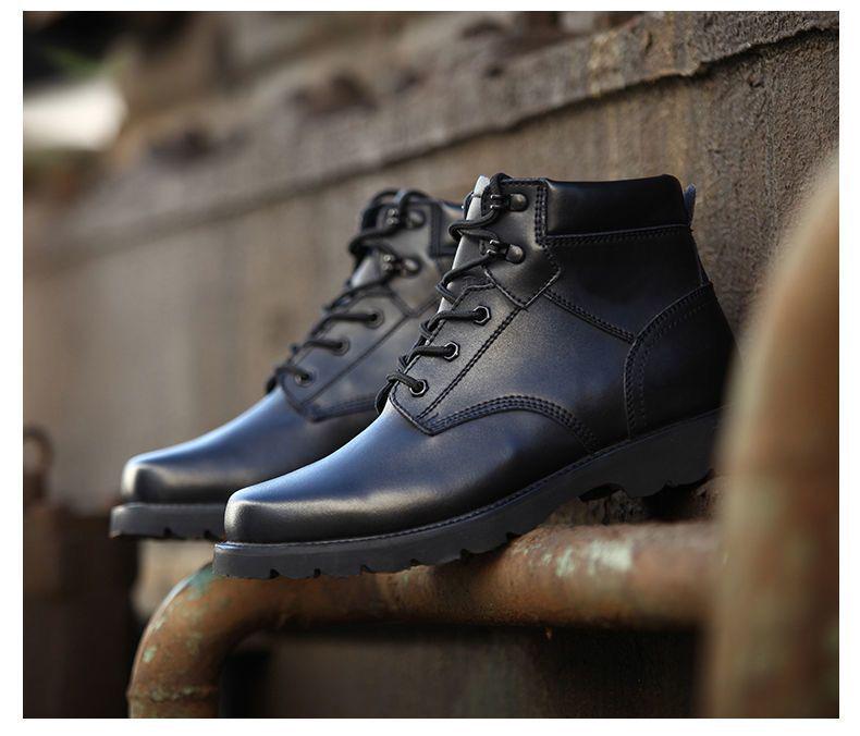 Pánské zimní bojové boty z pravé kůže s vlněnou podšívkou a vojenským háčkem