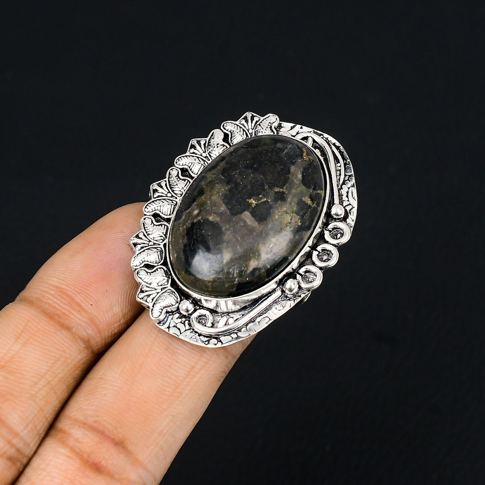 Sterling Silver Gabbro Jasper Gemstone Wife Elegant Promise Ring Jewelry US 6.5 6.5