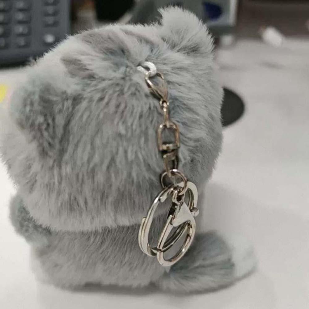 Cartoon Grey Cat Key Chain Soft Cute Pet Pendant Bag Charm Plush Doll Key Ring  Daily