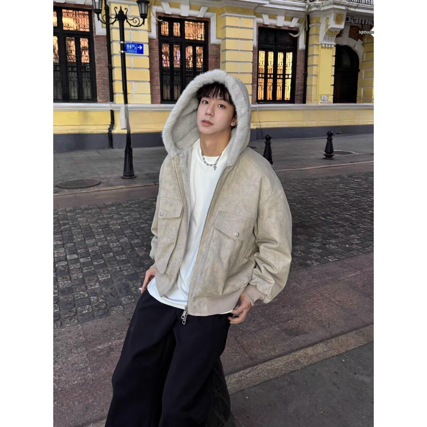 

Zuo Shan Diao Men s Plus Velvet Thickened Washed Cotton Canvas Jacket - Picture Color, In Stock Large