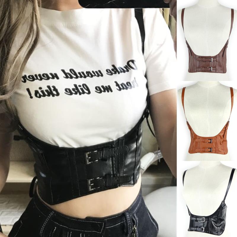 Women Sexy Leather Elastic Wide Band Waist Belt Waspie Corset Cinch Underbust Waistband Wide Cincher With Buckle Cummerbunds