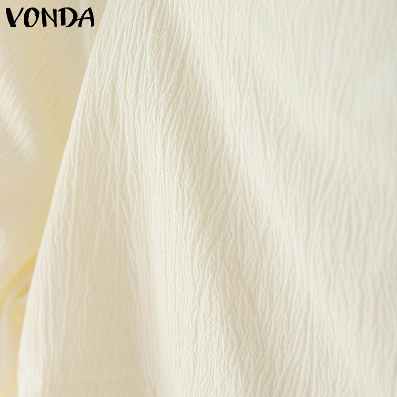 VONDA Women Square Collar Puff Sleeve Ruffled Casual Rumple Blouse