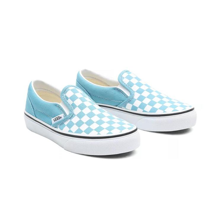 Vans Slip On Canvas Low Top Skateboard Shoes Blue White Checkerboard Children Aged 3 7 Years Old VN0A4BUT30Y