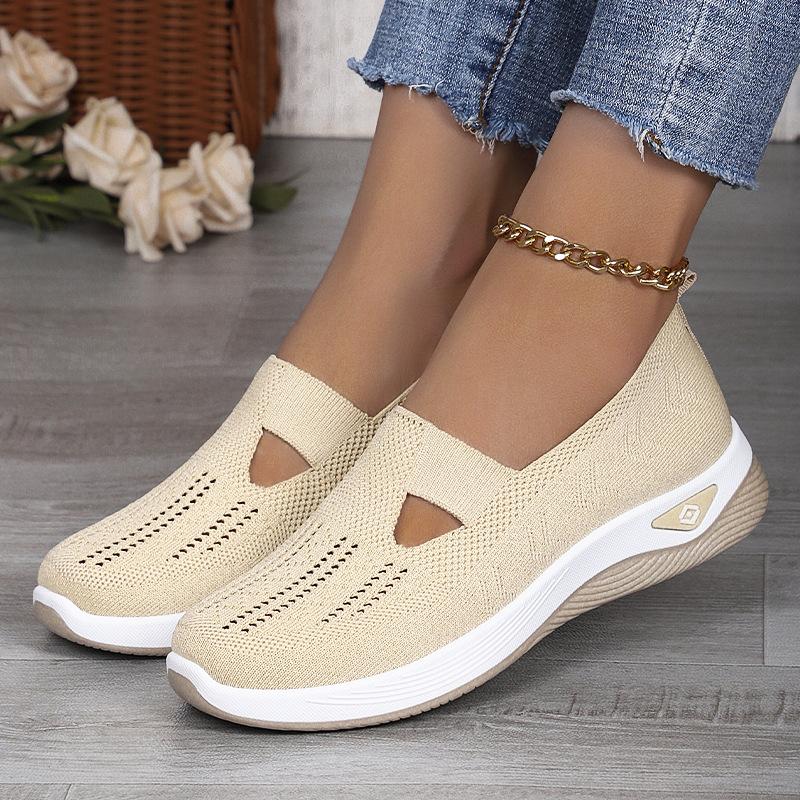 Women's Comfortable Breathable Knitted Sneakers Walking Soft Cut-Out Shoes for Women Office Work Platform Flats Slip On Tennis Shoes Casual Loafers