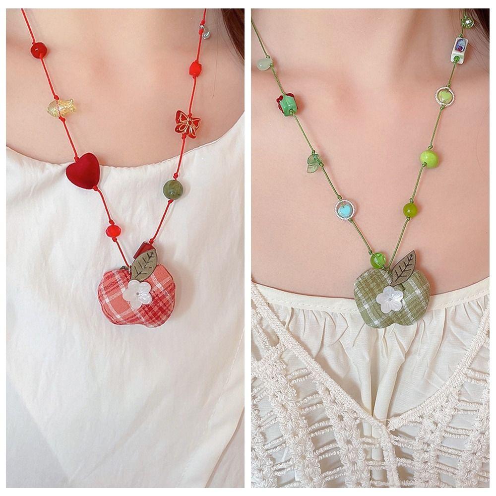 Jewelry Korean Fruit Beaded Necklace Cloth Fruit Clavicle Necklace Colorful Bohemian Choker  Lady