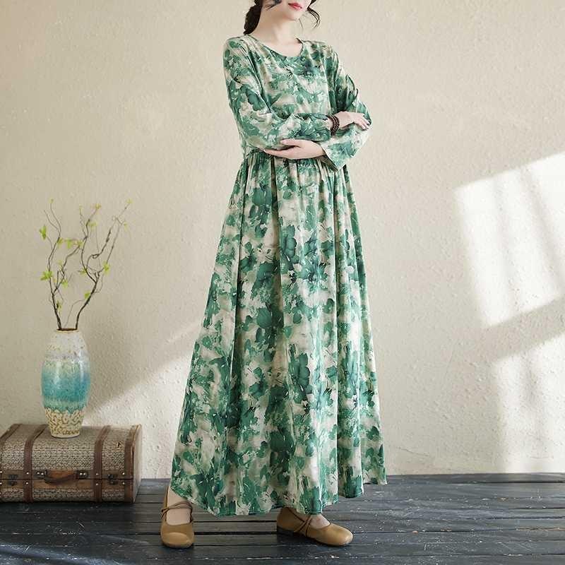 2025 New Floral Vacation Style Travel Round Neck Vintage Dresses