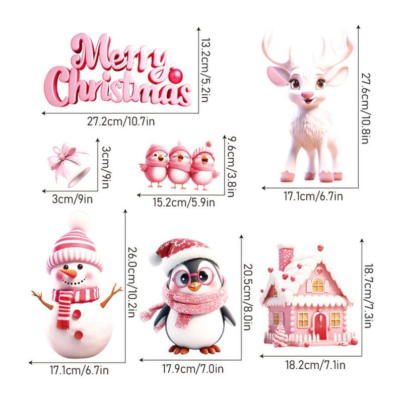 9Pcs/Set Pink Christmas Windows Decals, Christmas Window Stickers Reusable 3D Static Cling Xmas Window Stickers Christmas Window Decorations