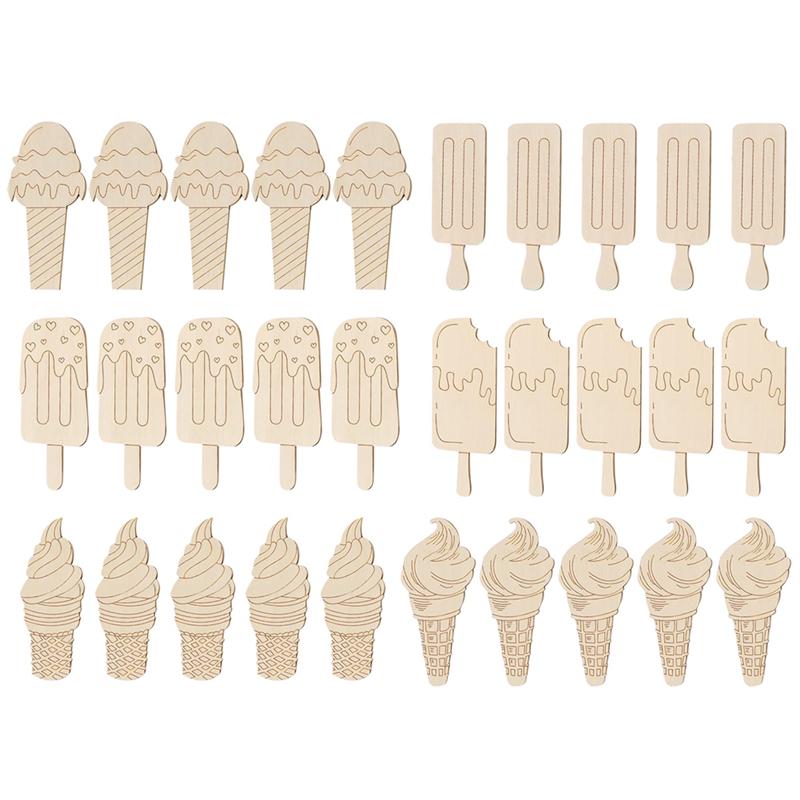 

Promotion! 1Set Unfinished Ice Cream Wood Cutouts Summer DIY Wood Cutouts Wood For Crafts Ice Cream Wooden Decor