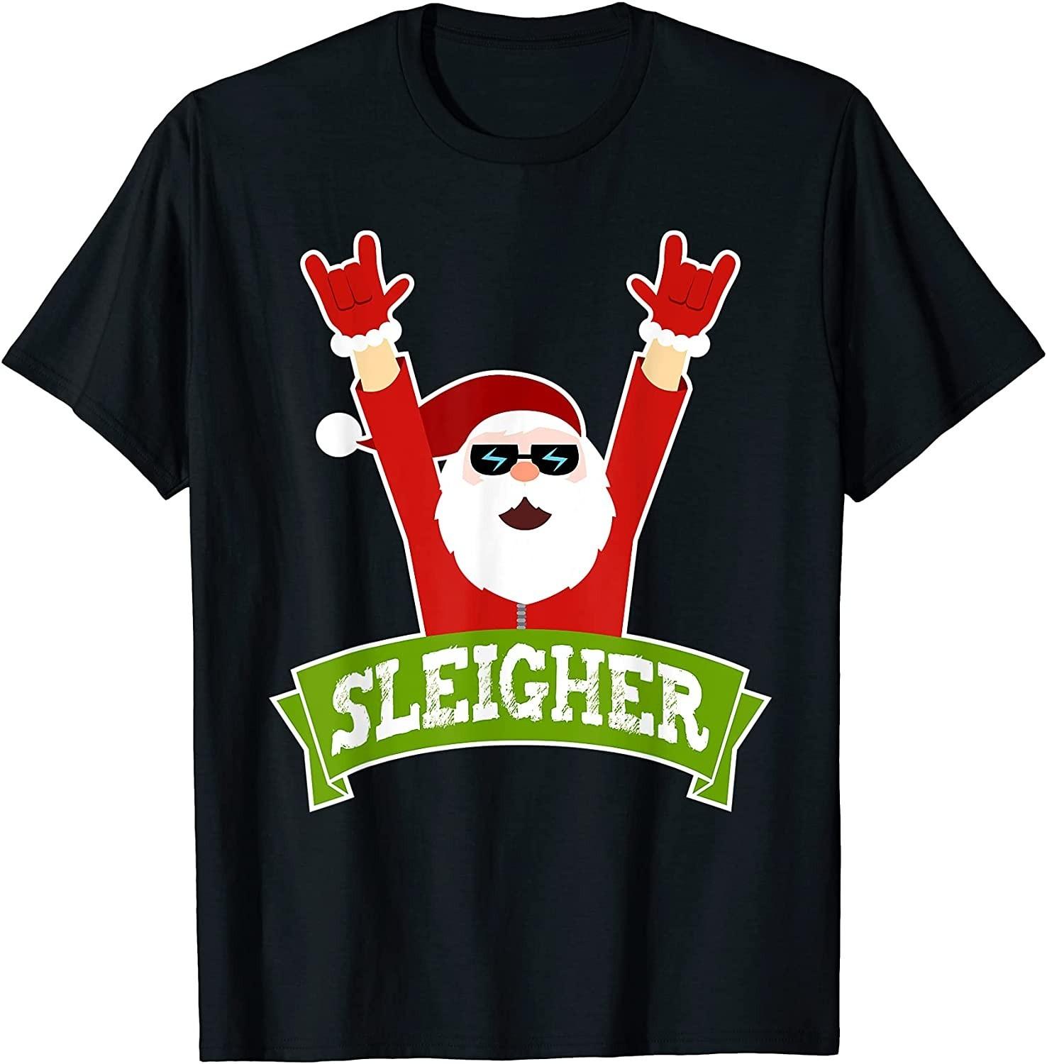 BEST! SLEIGHER - Funny Heavy Metal Music Santa Christmas Tee S-3XL S